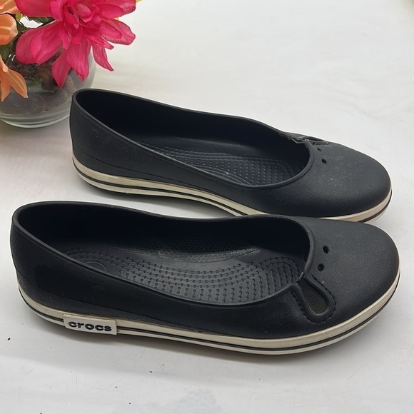 Crocs Black White Ballet Flat Sz 7. CR1867A - Picture 2 of 7